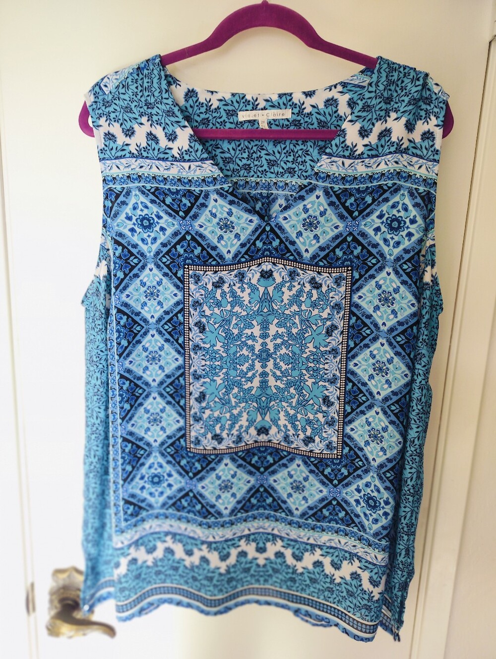 Violet + Claire Blue Tile Pattern Camisole Tank Sleeveless Blouse • Plus 2X